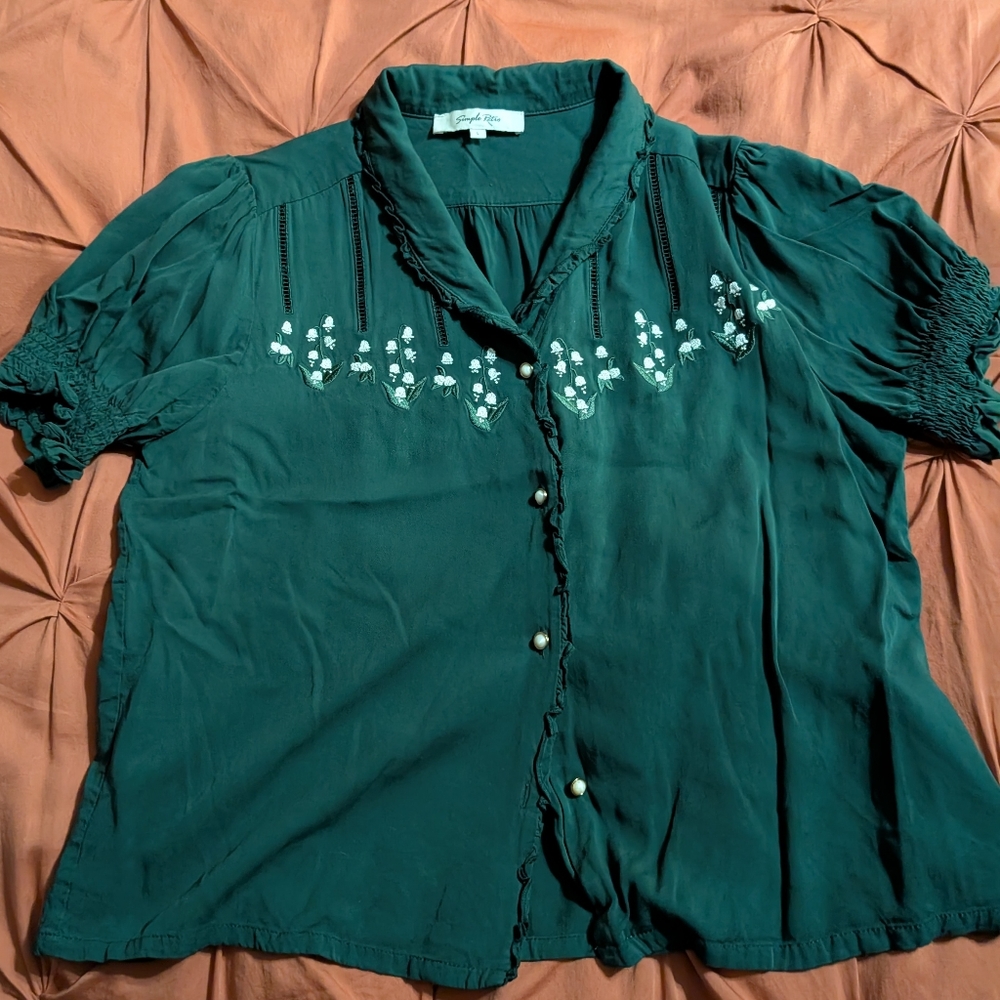 Green Embroidered Women's Top